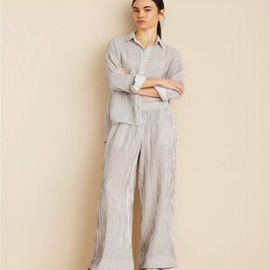 Lou & Grey Black and White Striped Wide Leg Pants and Button Down Top Set